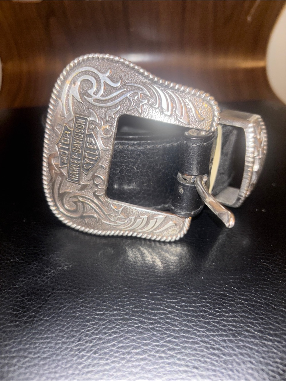 Harley-Davidson Silver Buckle with Black Leather Strap